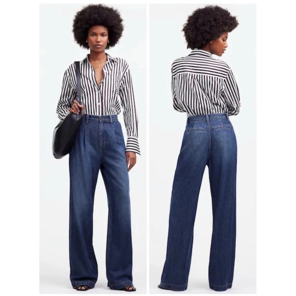 Madewell The Harlow Wide-Leg Jean Fieldale Wash Pleated Denim 29
